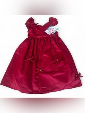 Biscotti Girls Red Holiday Party Dress Size 4 Satin Bows Pageant Christmas NWT